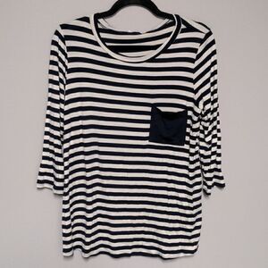 My Amelia James Navy Blue and white striped Three Quarter Sleeve Shirt NWT